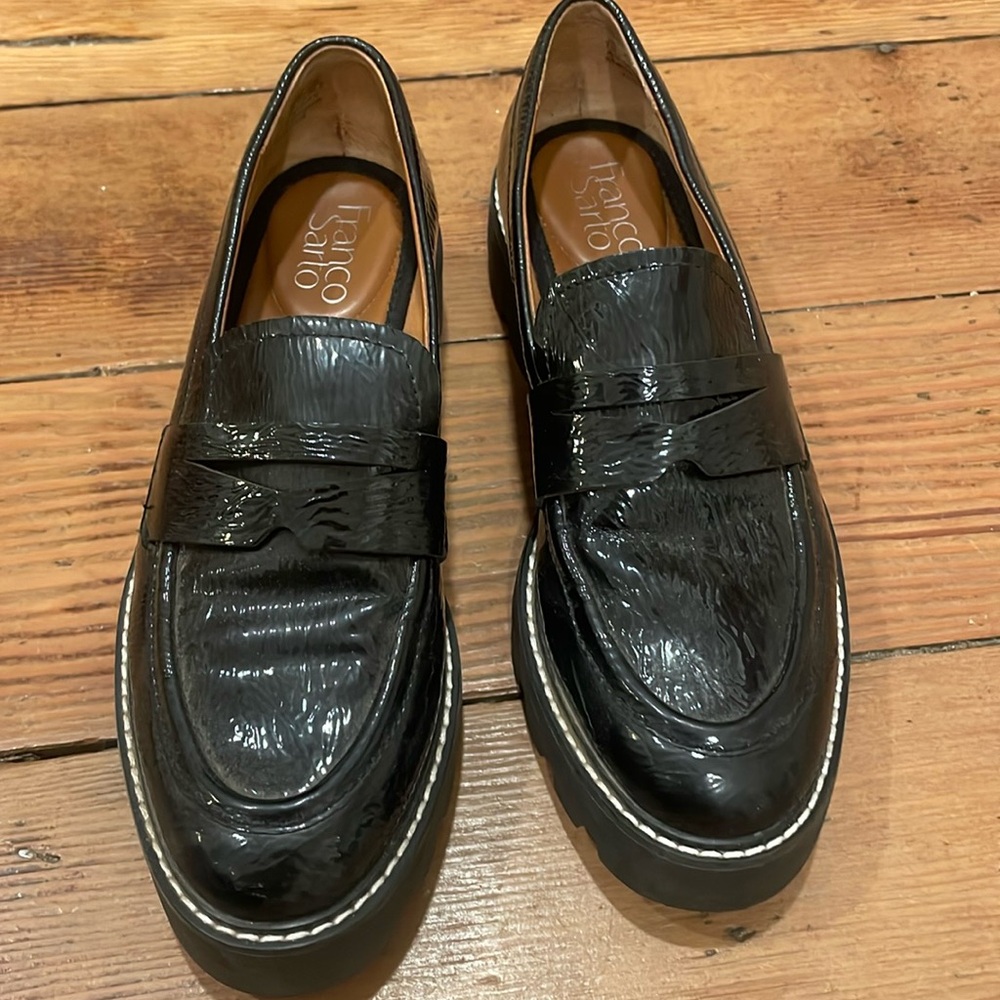 Franco Sarto Women's Balin Lug Sole Loafers Size 6.5 Black Patent